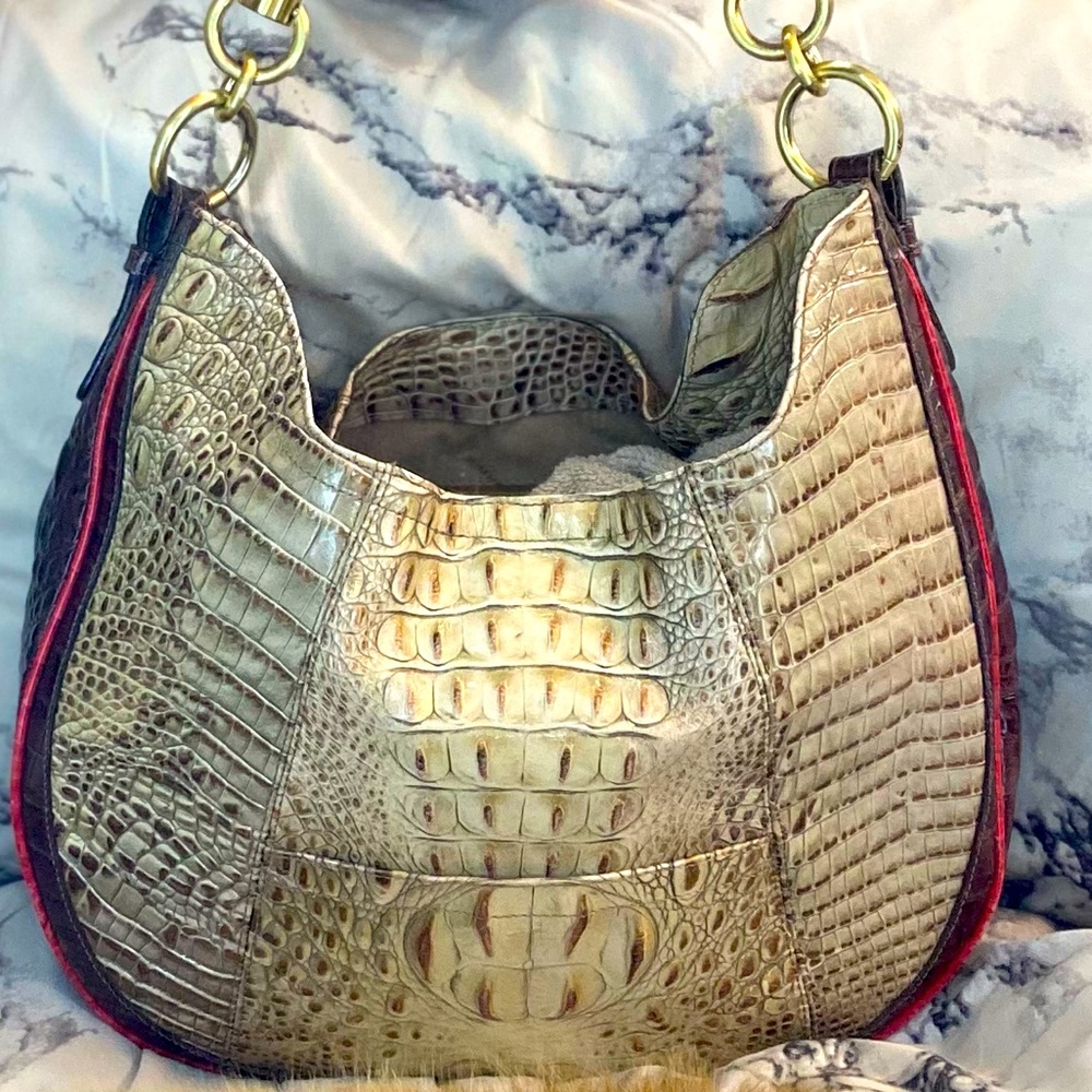 Red/Cream/Brown Leather Brahmin Bag